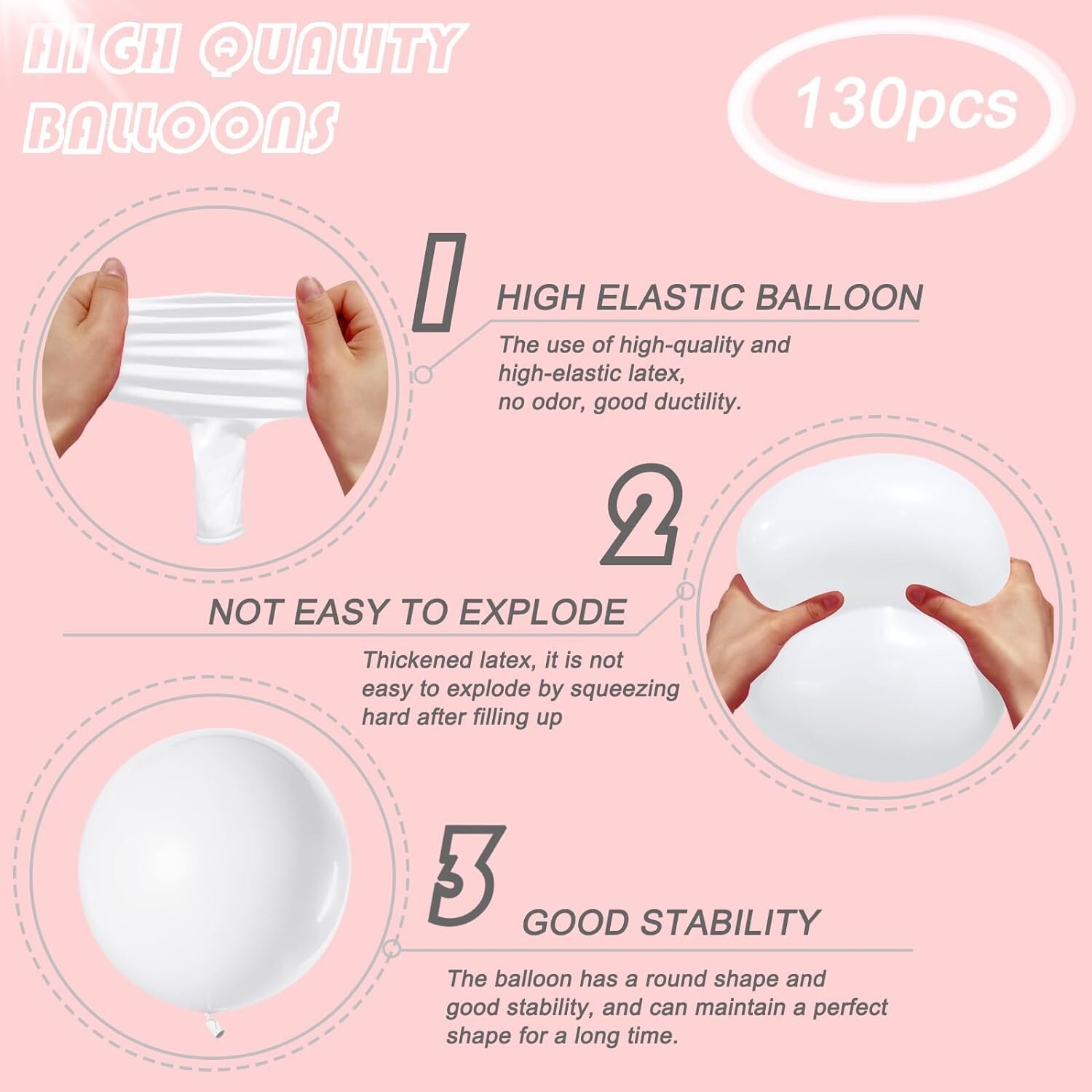 130PCS White Balloons Different Sizes 18" 12" 10" 5" Balloon Garland Arch Kit Pe