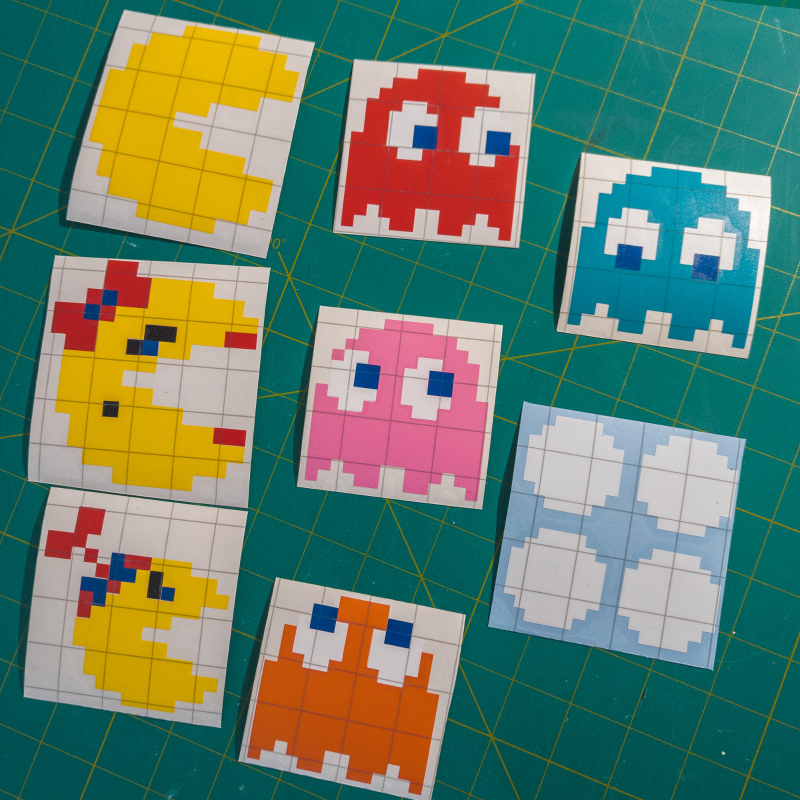 80s Pacman Family Arcade Sprites Vinyl Decals for Car Windshield, Laptop