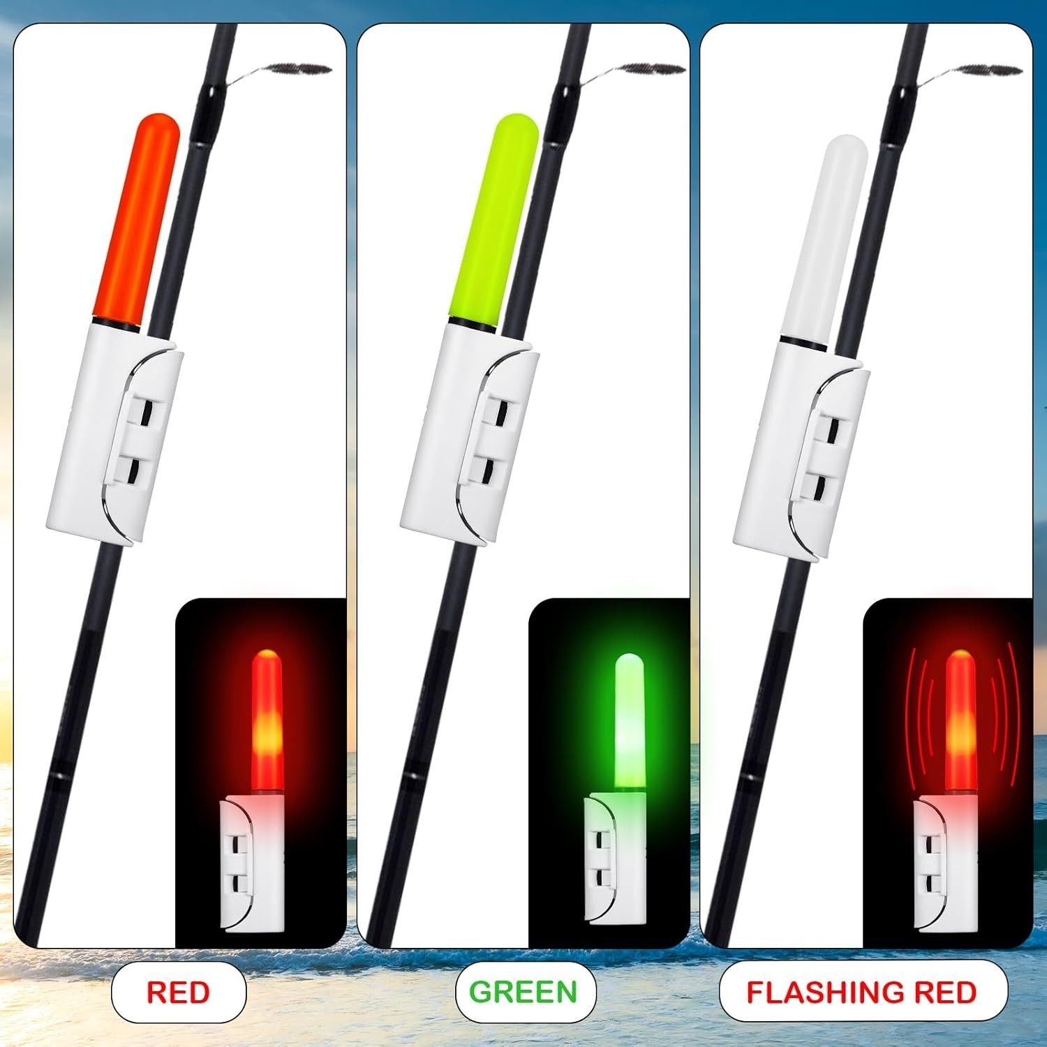 6 Pcs Fishing Glow Stick Pole Lights LED Night Fishing with Batteries & Charger