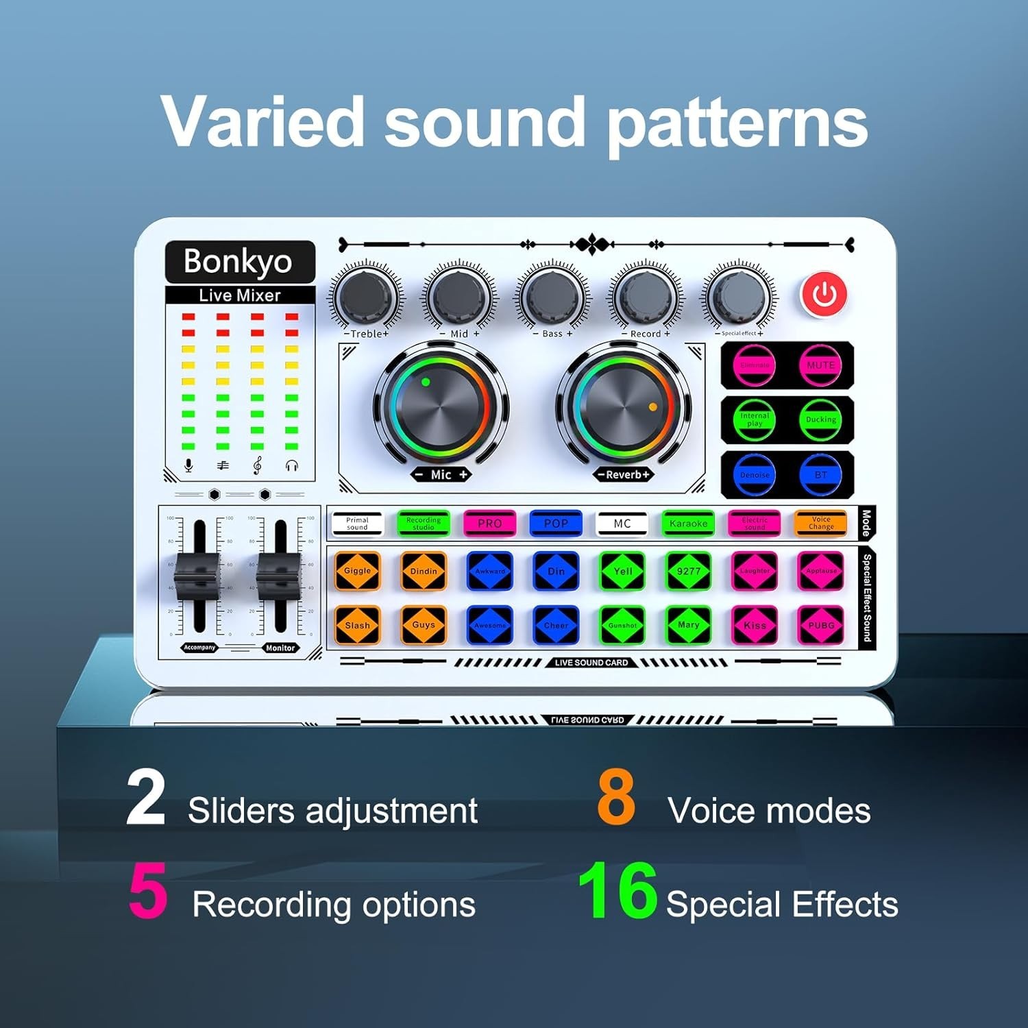 F999 White Live Streaming Sound Card, Professional Audio Mixer, Voice …
