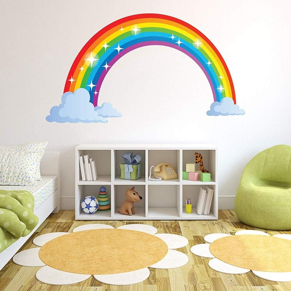 Rainbow Wall Decals Wich Clouds, Peel and Stick Removable Wall Stickers for Kids