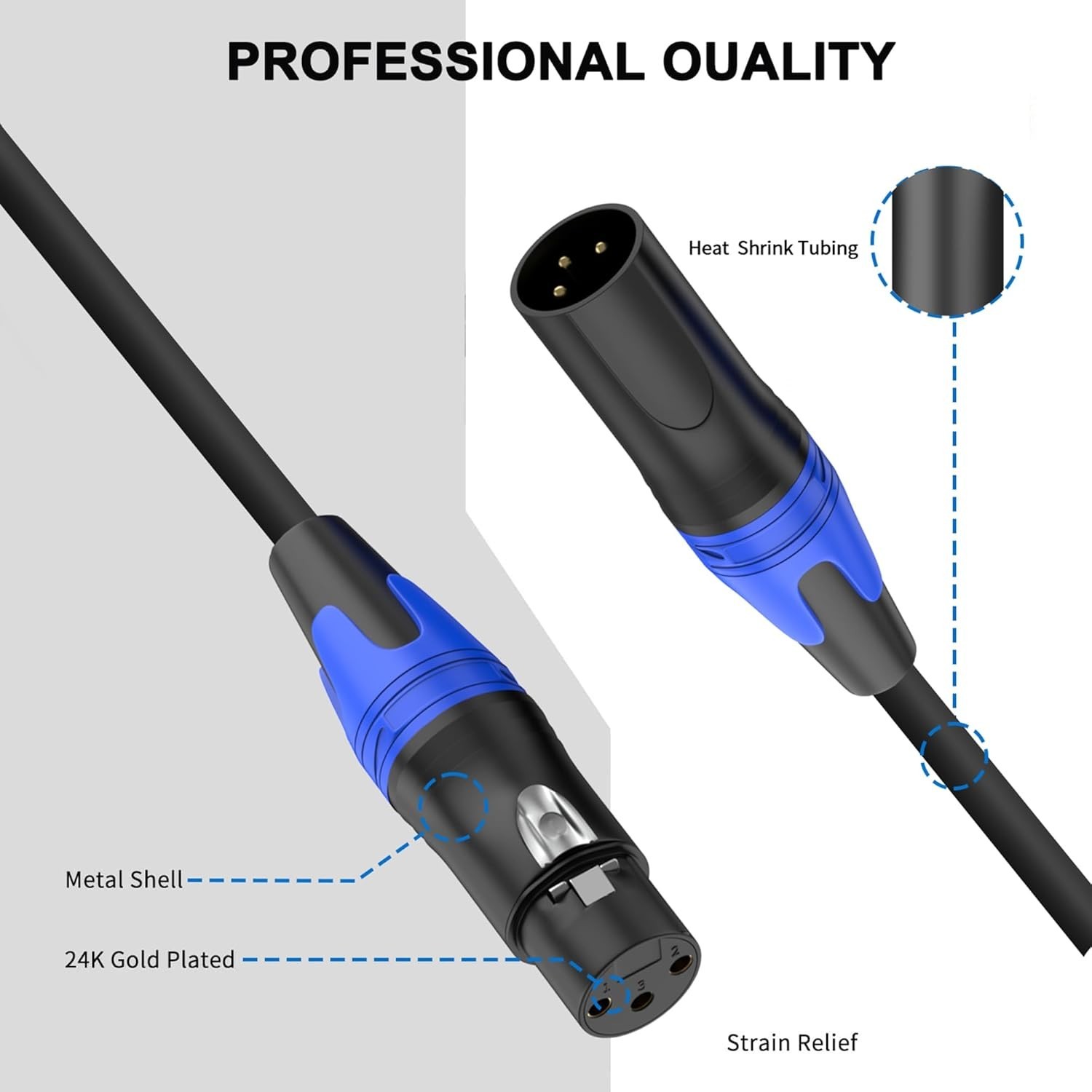 2 Pack, 25 FT XLR Male to Female Cable Professional Balanced Microphone Lead …