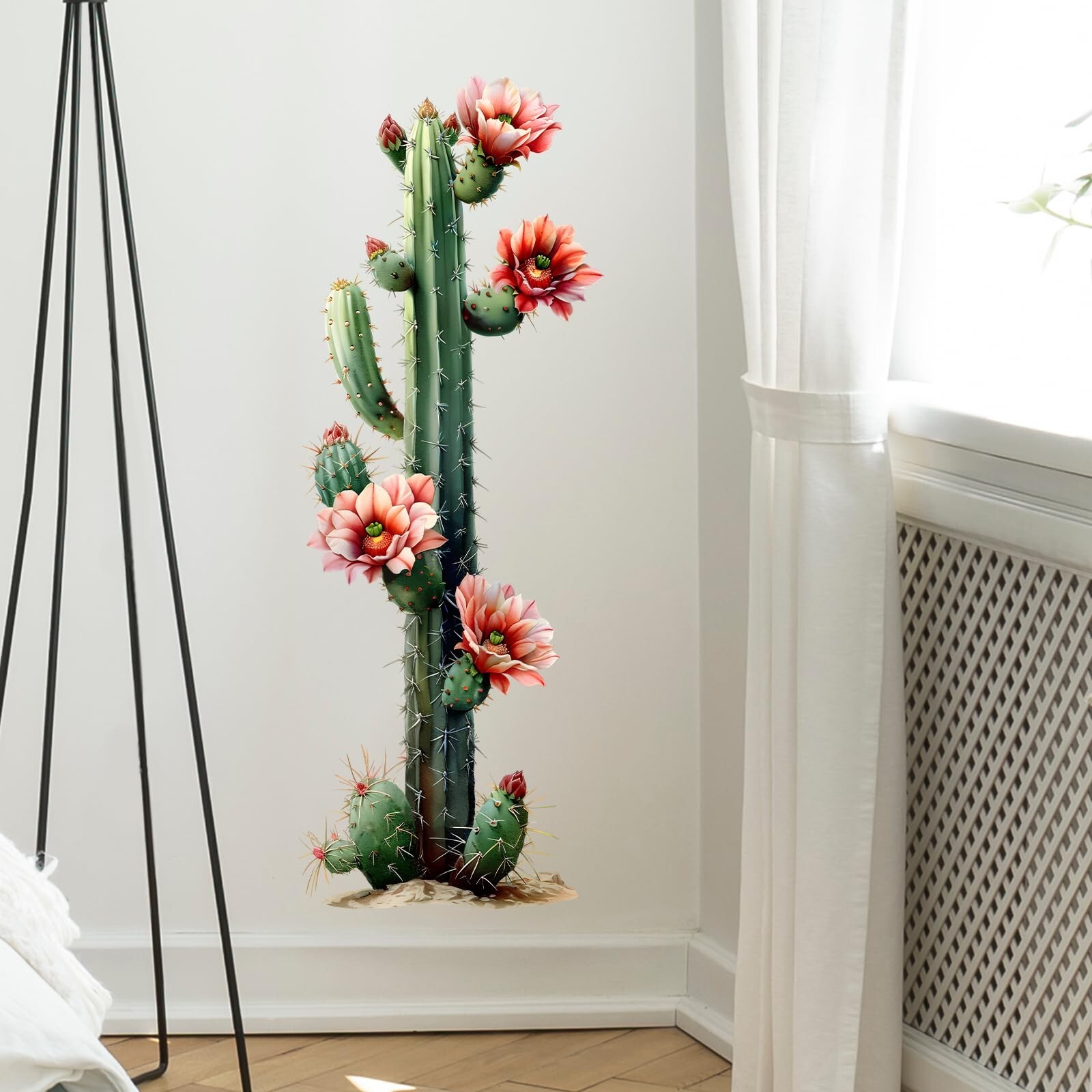 Blossing Giant Column Cactus Wall Stickers for Living Room Tropical Plant Wal…