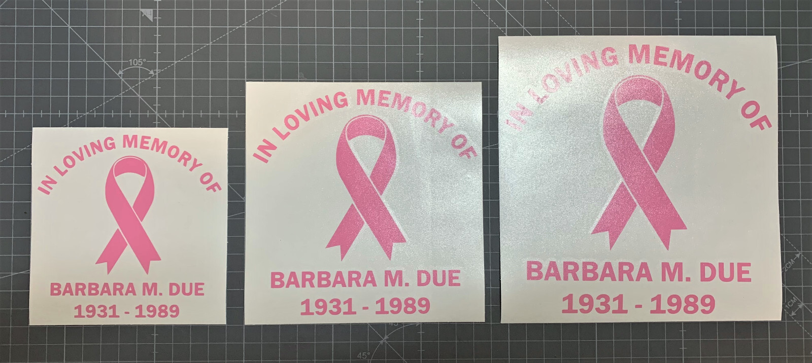 Custom Made In Memory of Decal with Breast Cancer Pink Ribbon – 3 Size Options