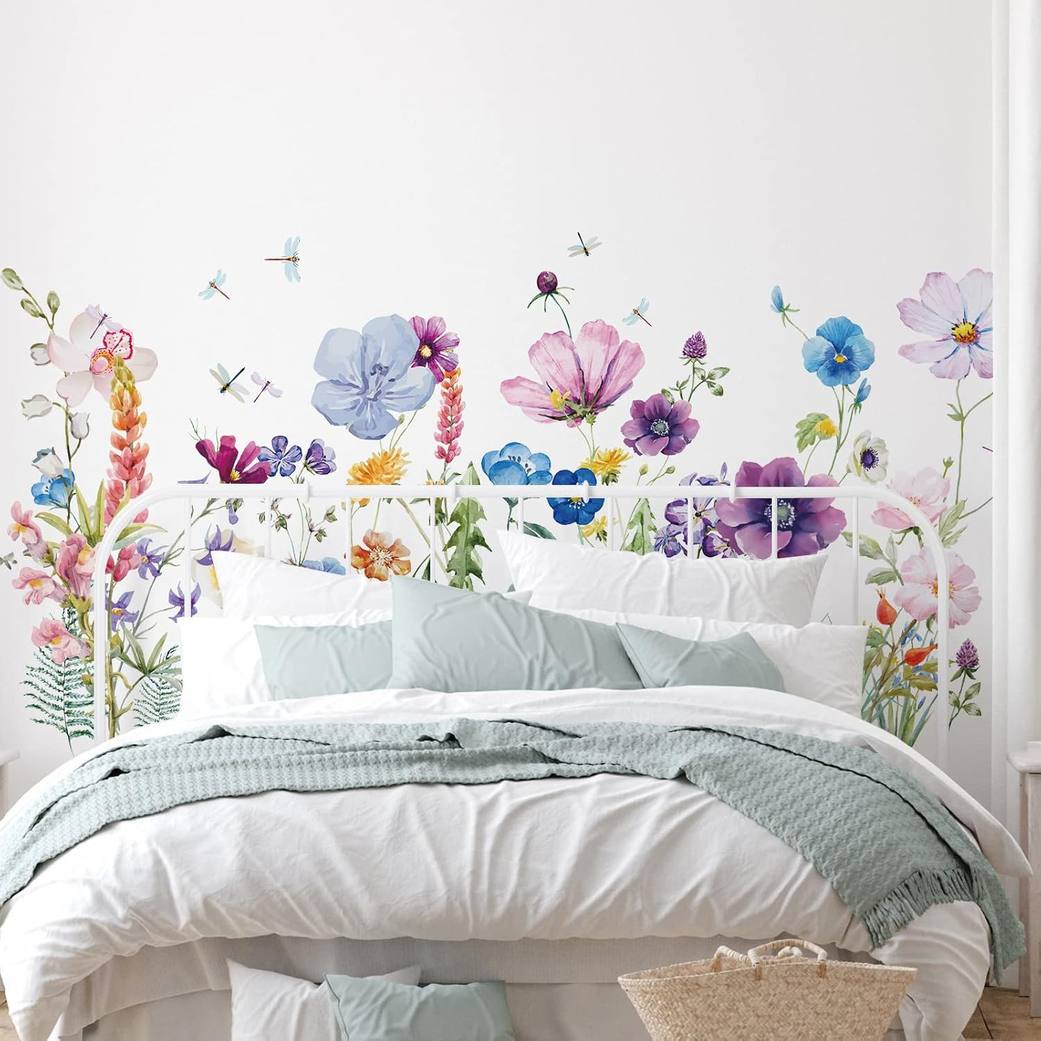 6 Pcs Flowers Wall Decals Stickers Vinyl Removable Peel and Stick Colorful Drago