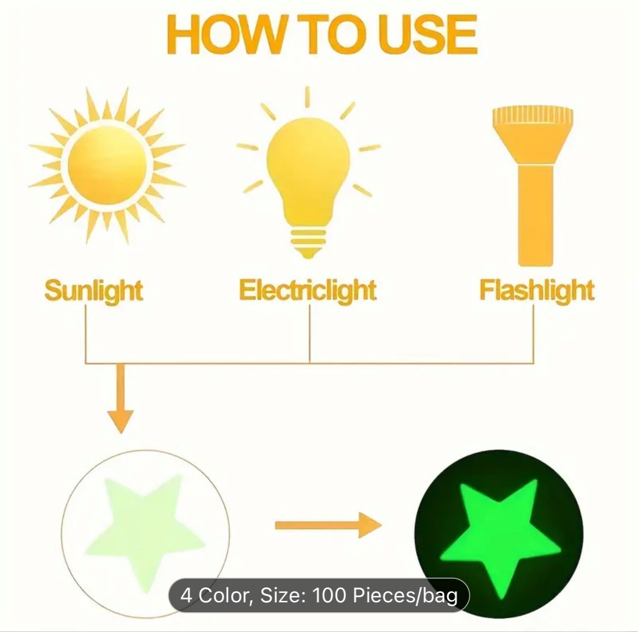 100PCS 3CM Luminous Star Wall Sticker Luminous Fluorescent 3D Kids Bedroom
