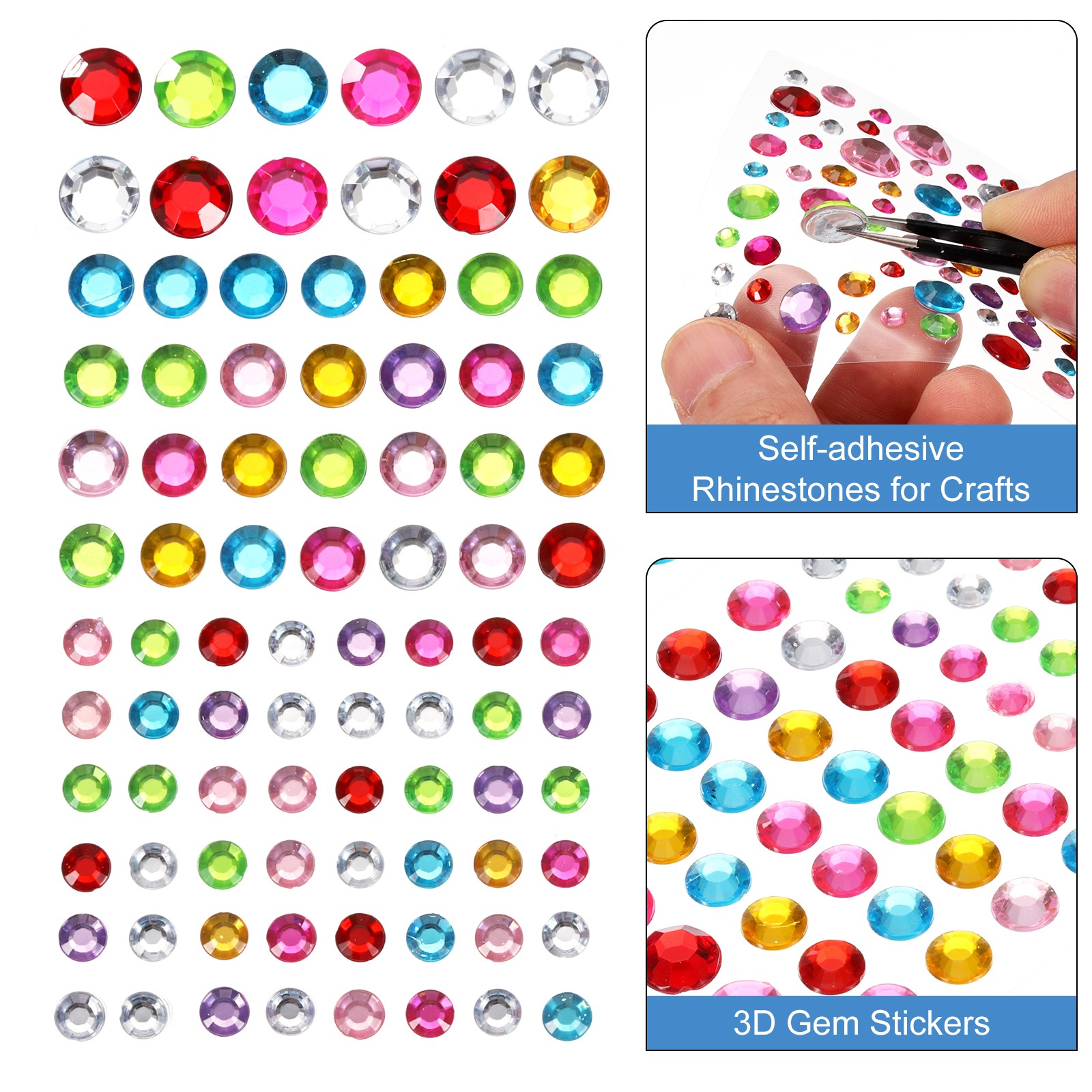 440Pcs Gems Stickers for Crafts, 5 Sheet Circular Rhinestone Sticker, Multicolor