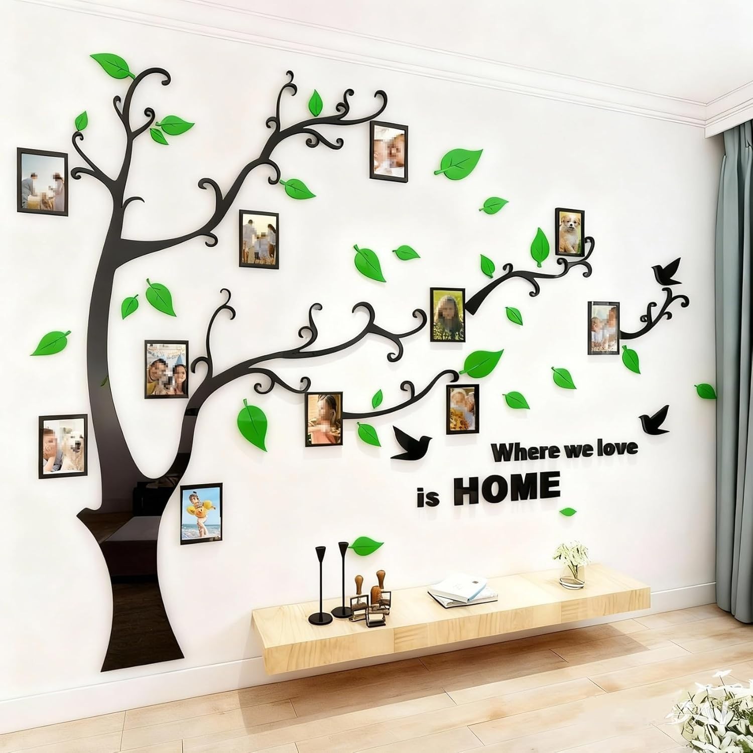 Stylish Waterproof DIY Tree Wall Decal with Acryllic Photo Frames – 131x95in