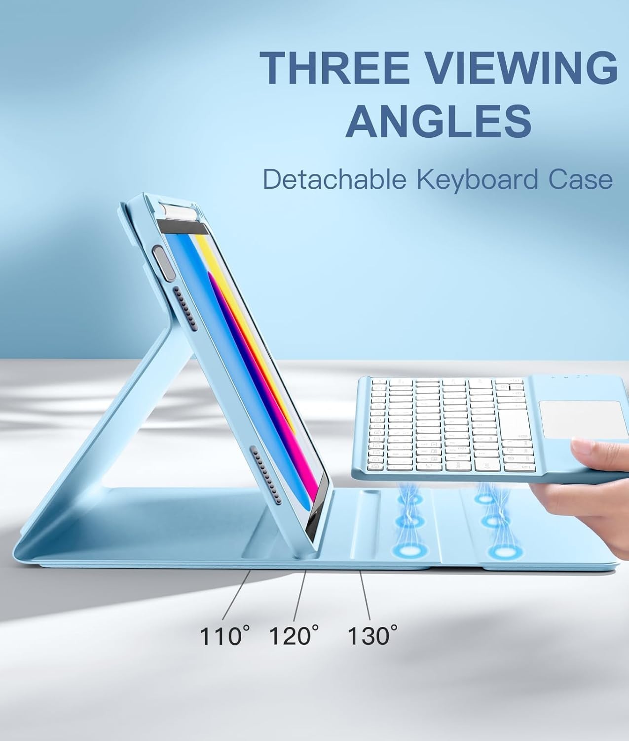 Compatible for iPad 11th 10th Generation Case with Keyboard, Sky-Blue
