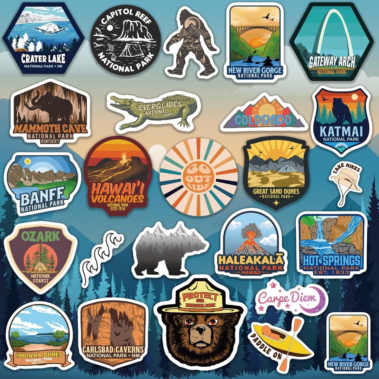 156PCS National Parks Stickers | Outdoor Camping Hiking Waterproof Vinyl Decals