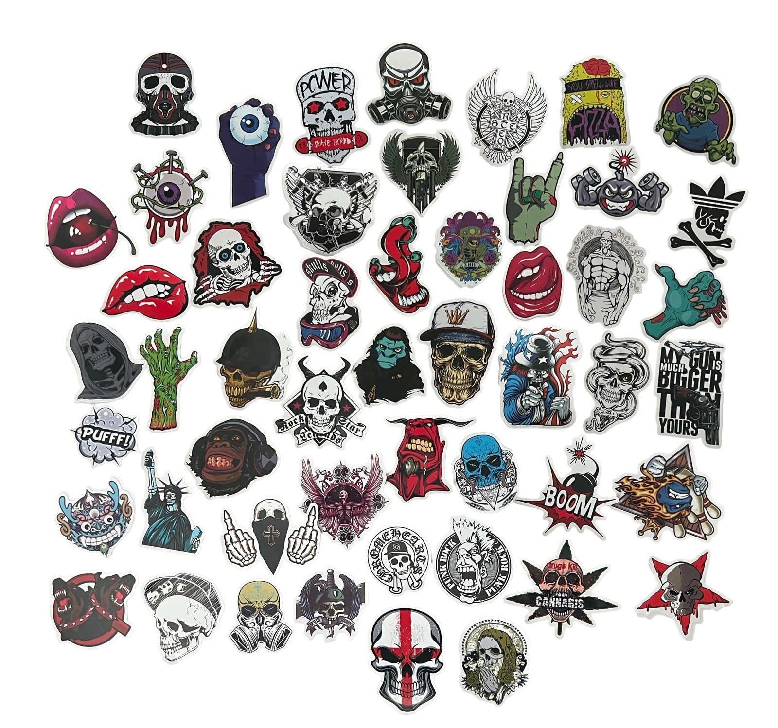 50pc Edgy Sticker Pack – Waterproof Vinyl – Skull Zombie Rock Streetwear Art