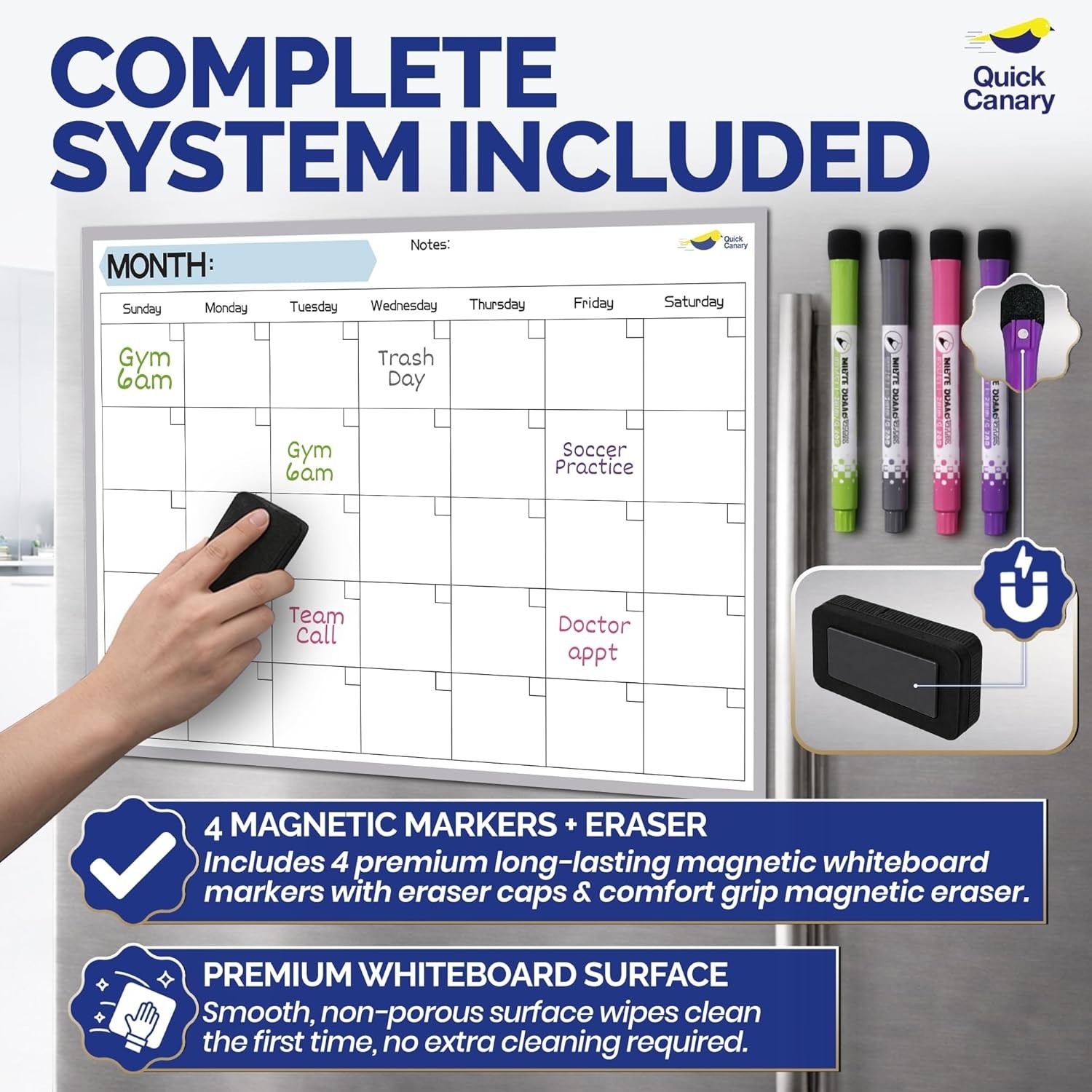 Magnetic Dry Erase Calendar for Refrigerator – 17×12” Stain-Resistant, Large Wri