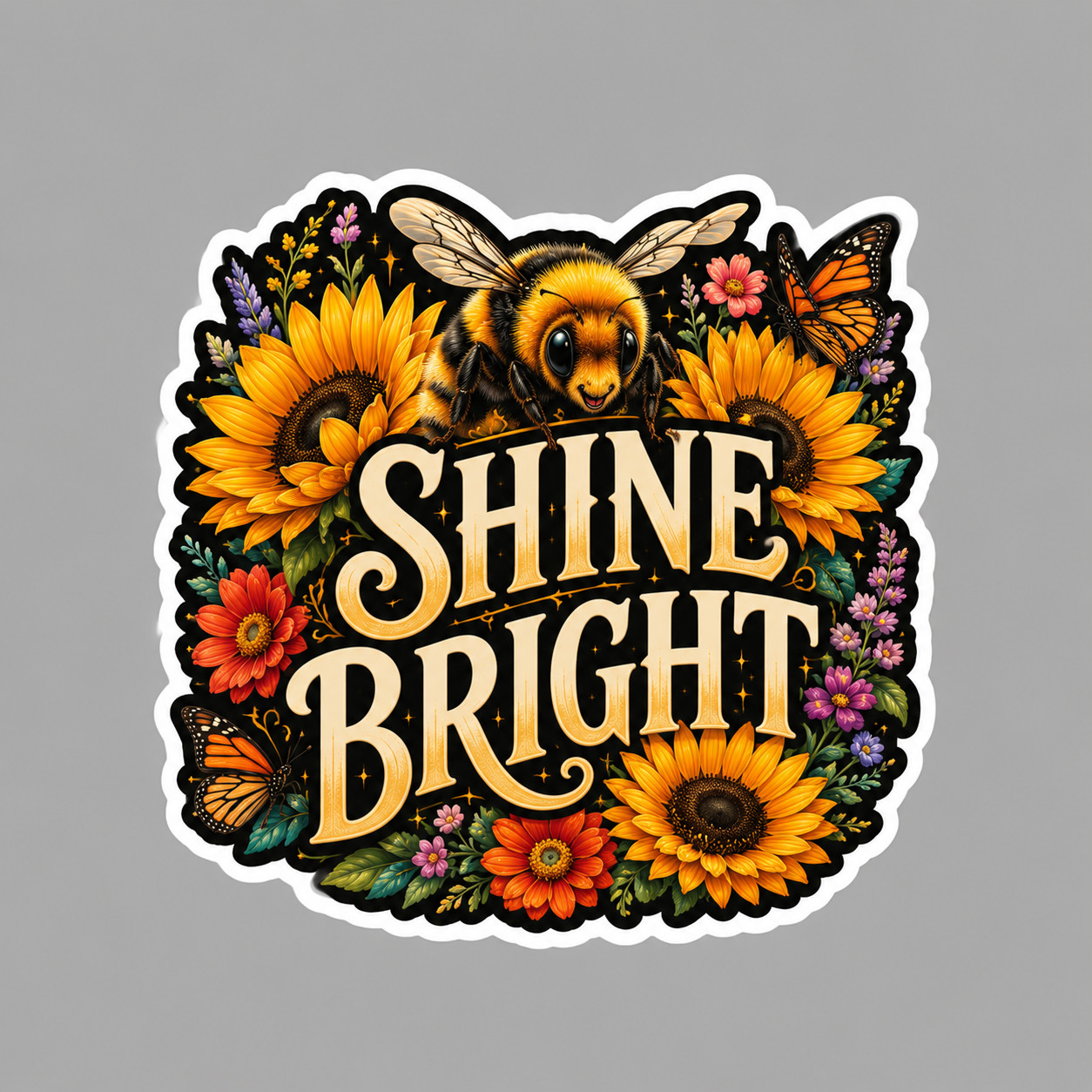 Bumble Bee Sticker Vinyl Decal Shine Bright Sunflowers Butterflies Floral