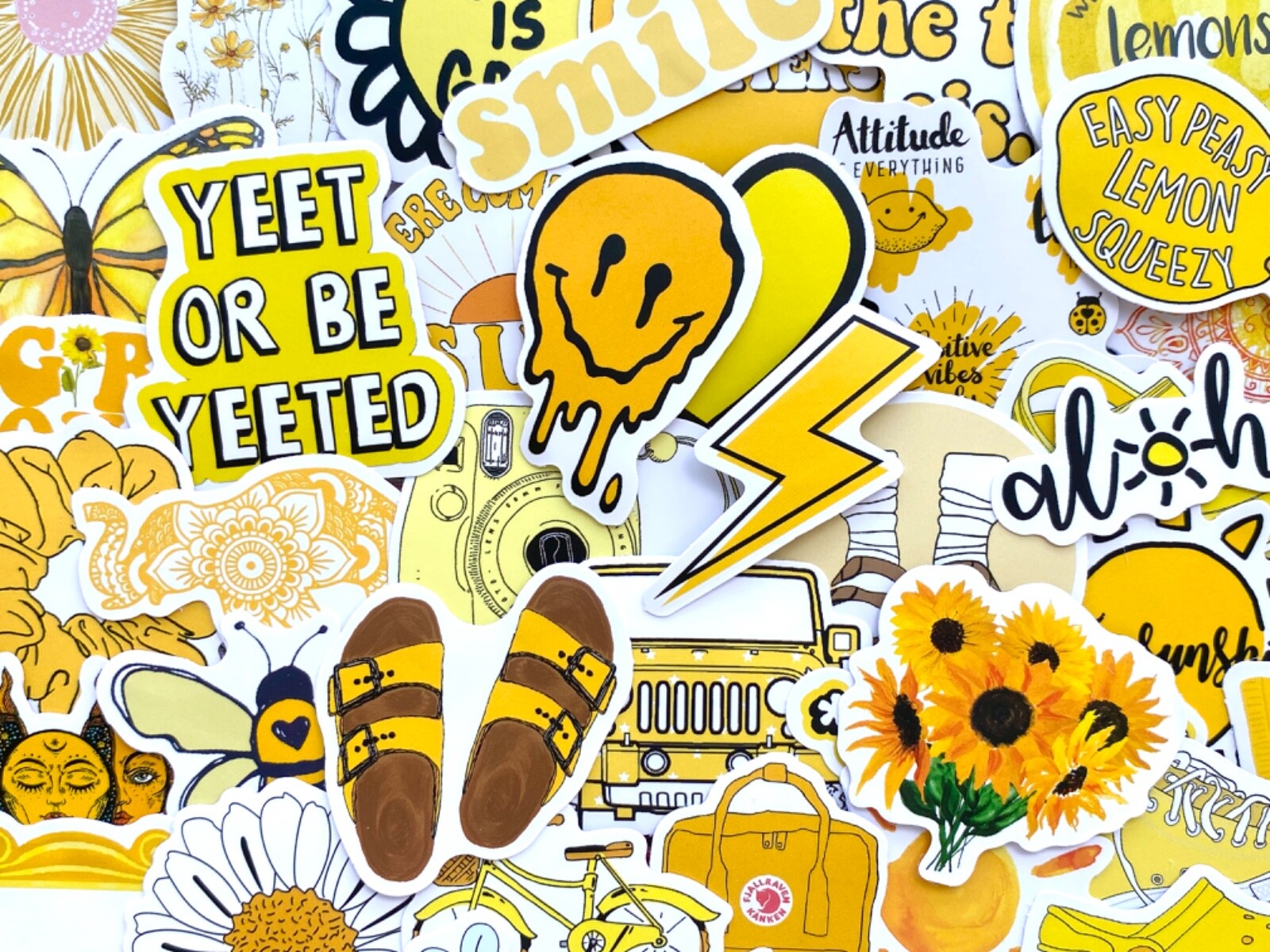 5-50 pcs Yellow Kawaii Cute Stickers, Sun Flower Bee Funny Quote Laptop Decals