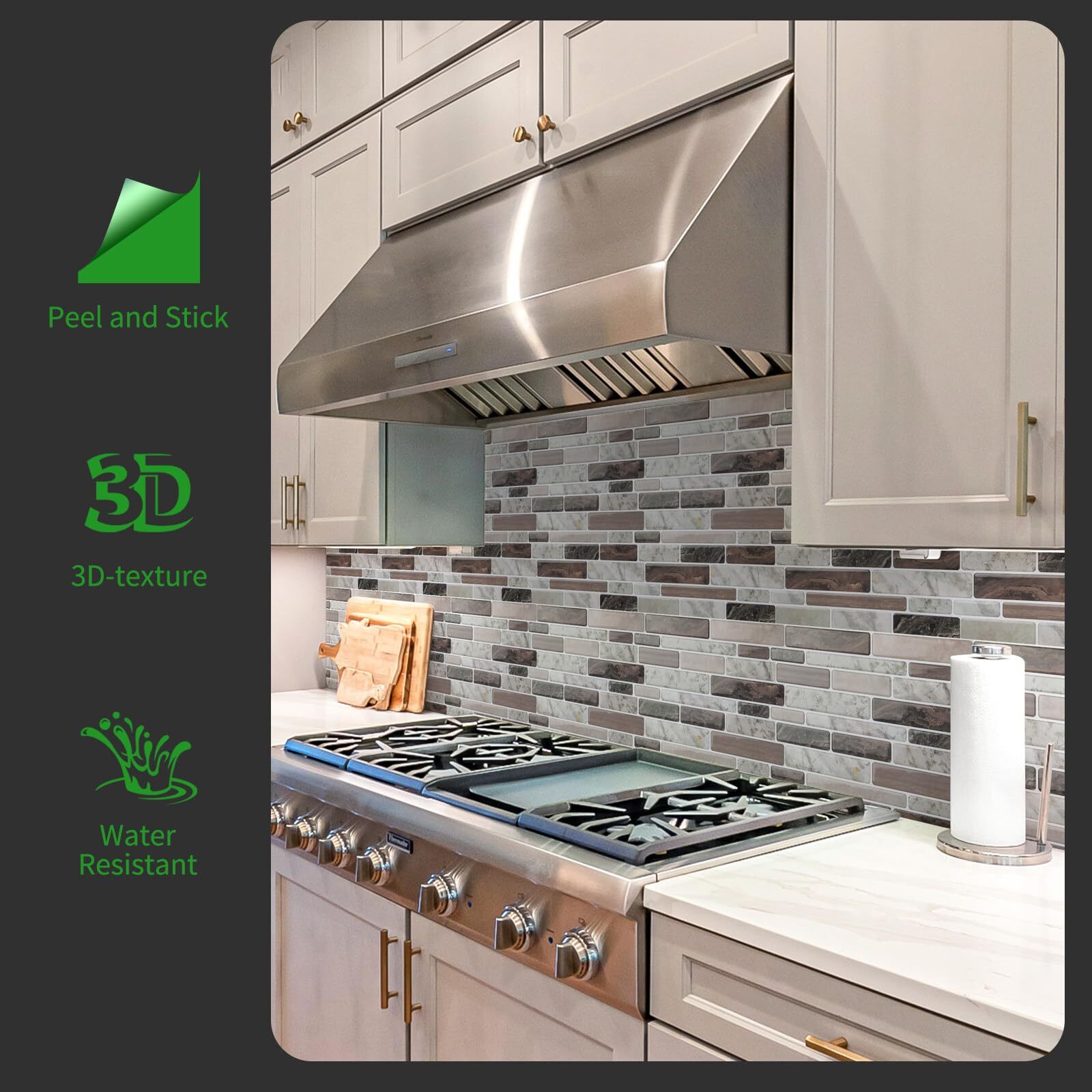 Selfadhesive Kitchen Backsplash Marble Look Decorative Tiles 10 Tiles multi