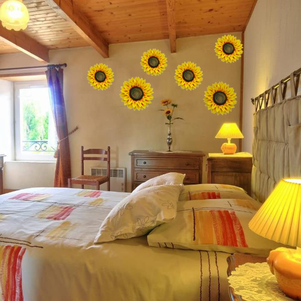 3D Sunflower Wall Decals – 6pcs in 8in/10in Lifelike Removable Art DIY Sunflo…