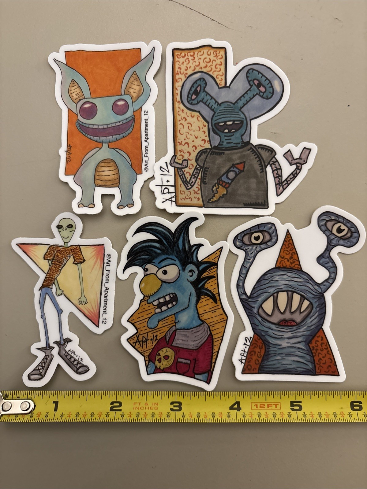 5 Pc – Blue Aliens (Stickers/Decal Dishwasher Safe) Comic Art Alien Creature