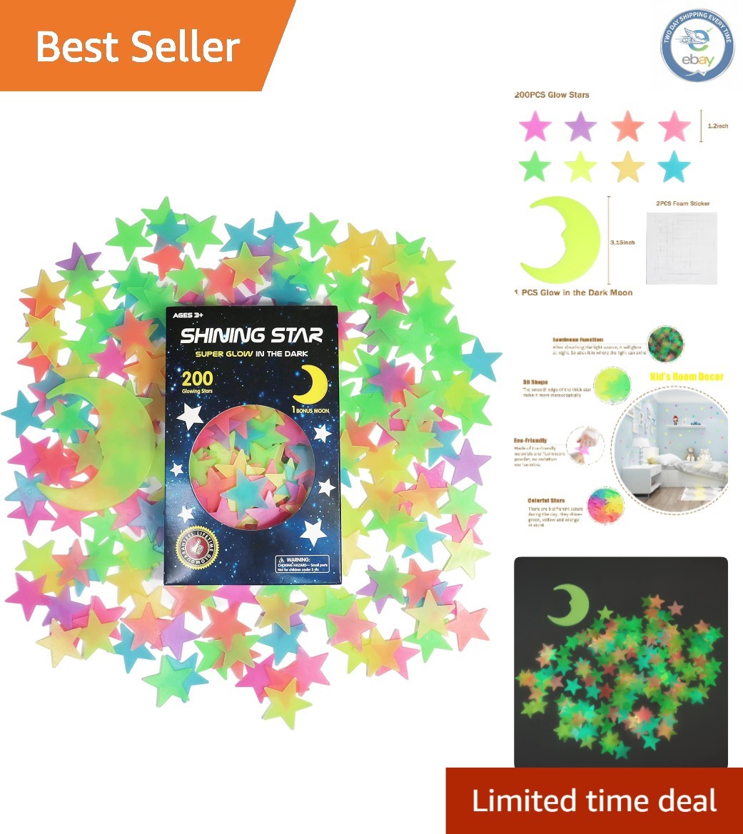 Realistic 3D Glow Stars Stickers Set – Perfect Night Light for Kids' Bedrooms
