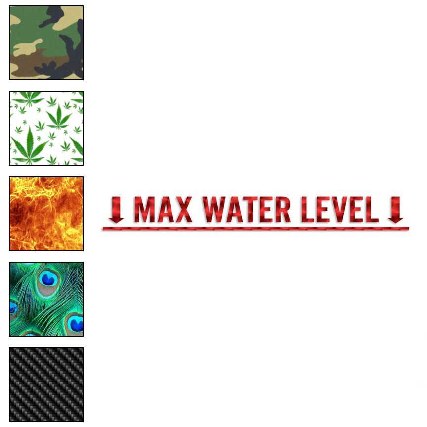 Max Water Level, Vinyl Decal Sticker, 40 Patterns & 3 Sizes, #4204