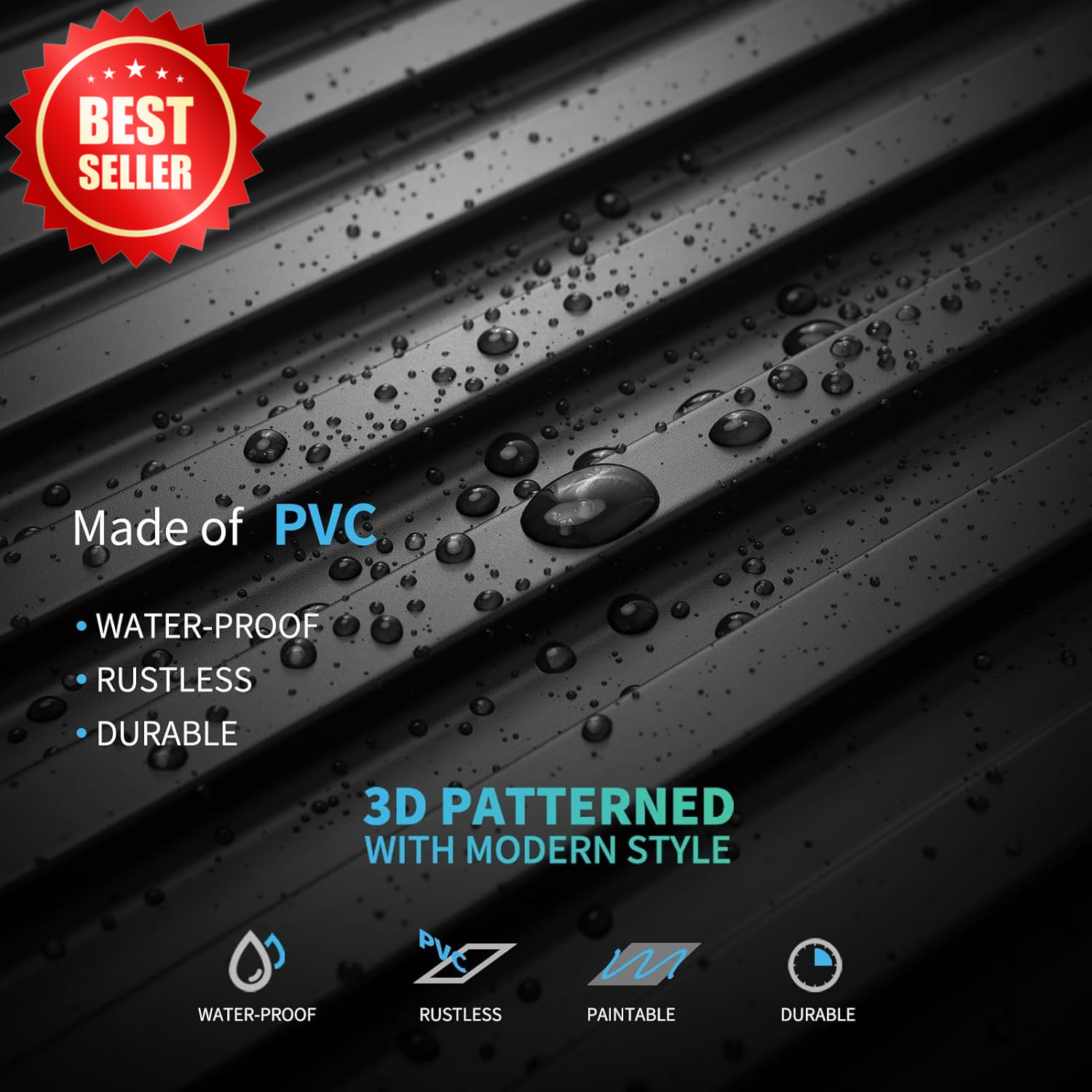 6 Pack Slat Design 3D Wall Panel 2×4 FT PVC Decorative Ceiling Tile Black US