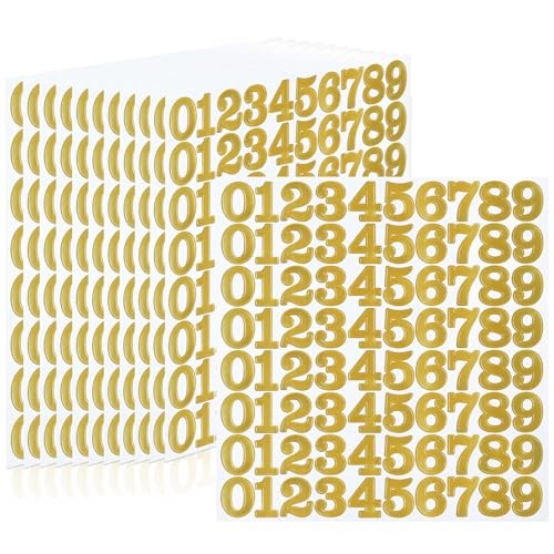 960 Pieces Small Vinyl Number Stickers 0-9, 1" Waterproof Self 1 Inch Gold