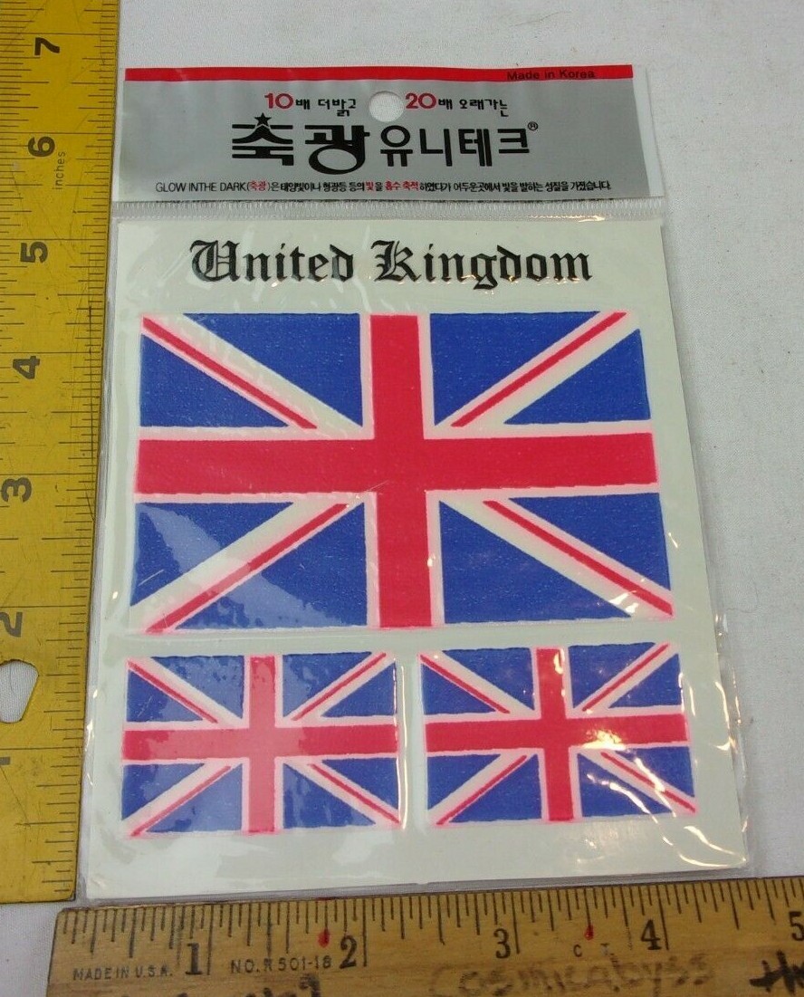 United Kingdom Flag Glow in the Dark decals washable removable MIP 2000s