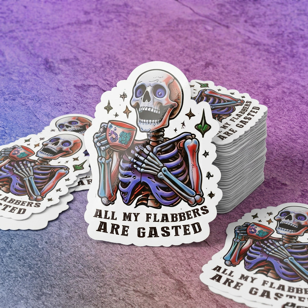 Funny "All My Flabbers Are Gasted" Skeleton Sticker | Waterproof Vinyl Decal