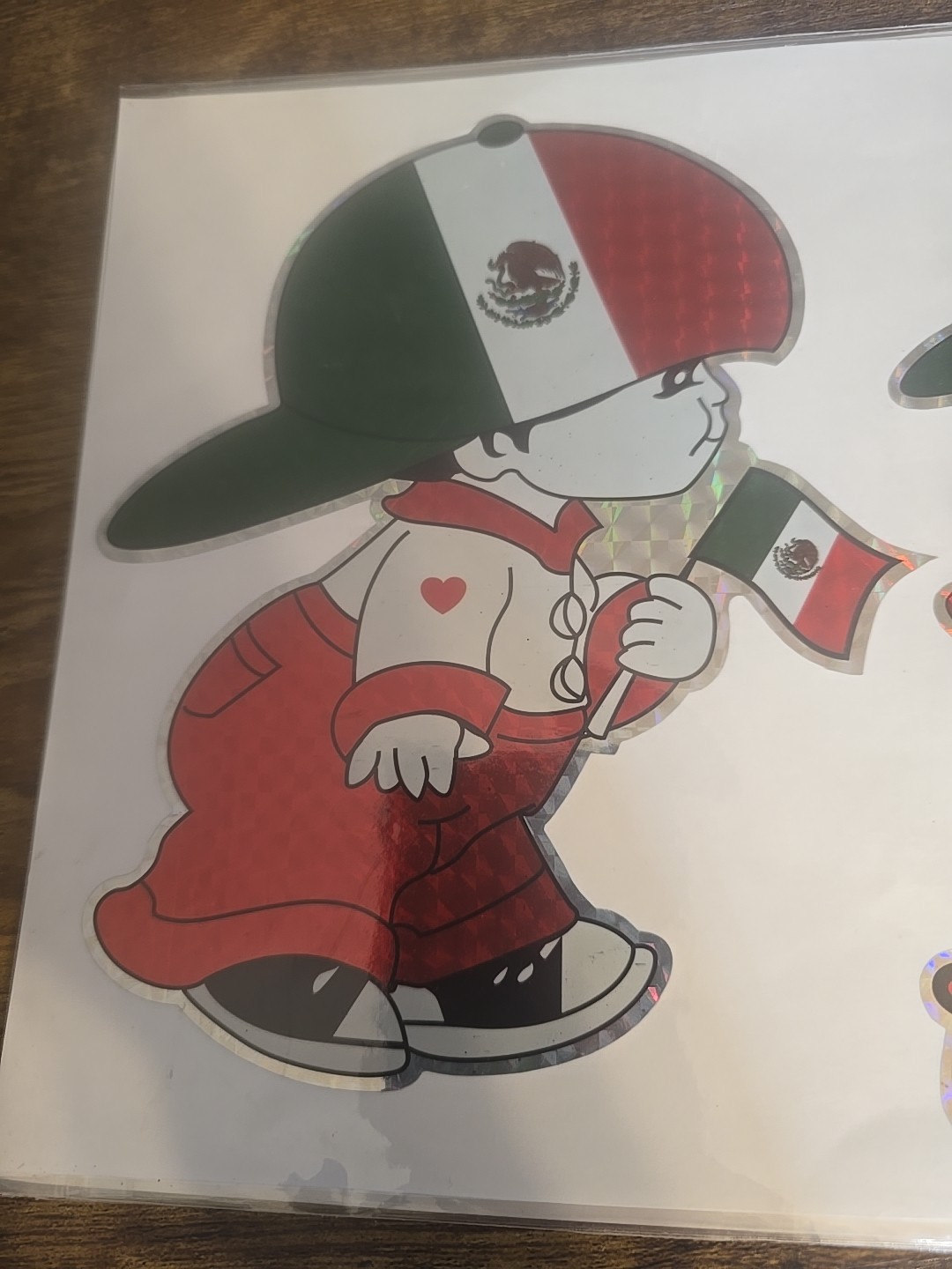 Mexican Boy holding Mexican flag Laser Sticker 5 stickers on sheet- READ THE DSC