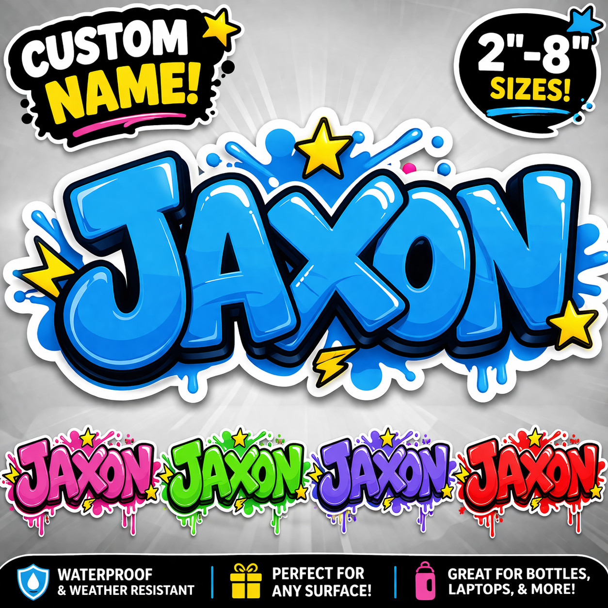 Custom Kids Name Sticker Graffiti Bubble Letters Personalized Vinyl Decal Water