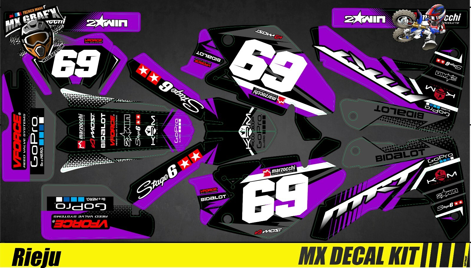 Mx Grafx Motorcycle Decal Kit for Rieju MRT MRT Pro – Purple Race