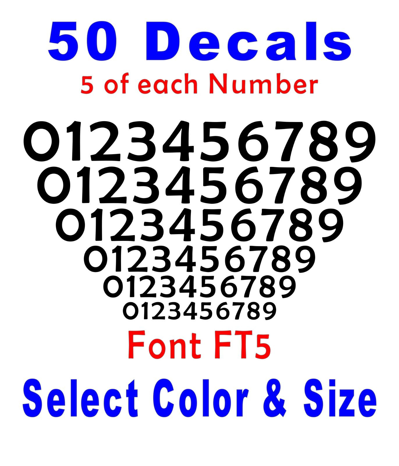 0-9 Numbers 50 ea Berlin Sans Vinyl Sticker Decals FT5 – Select Color & Size