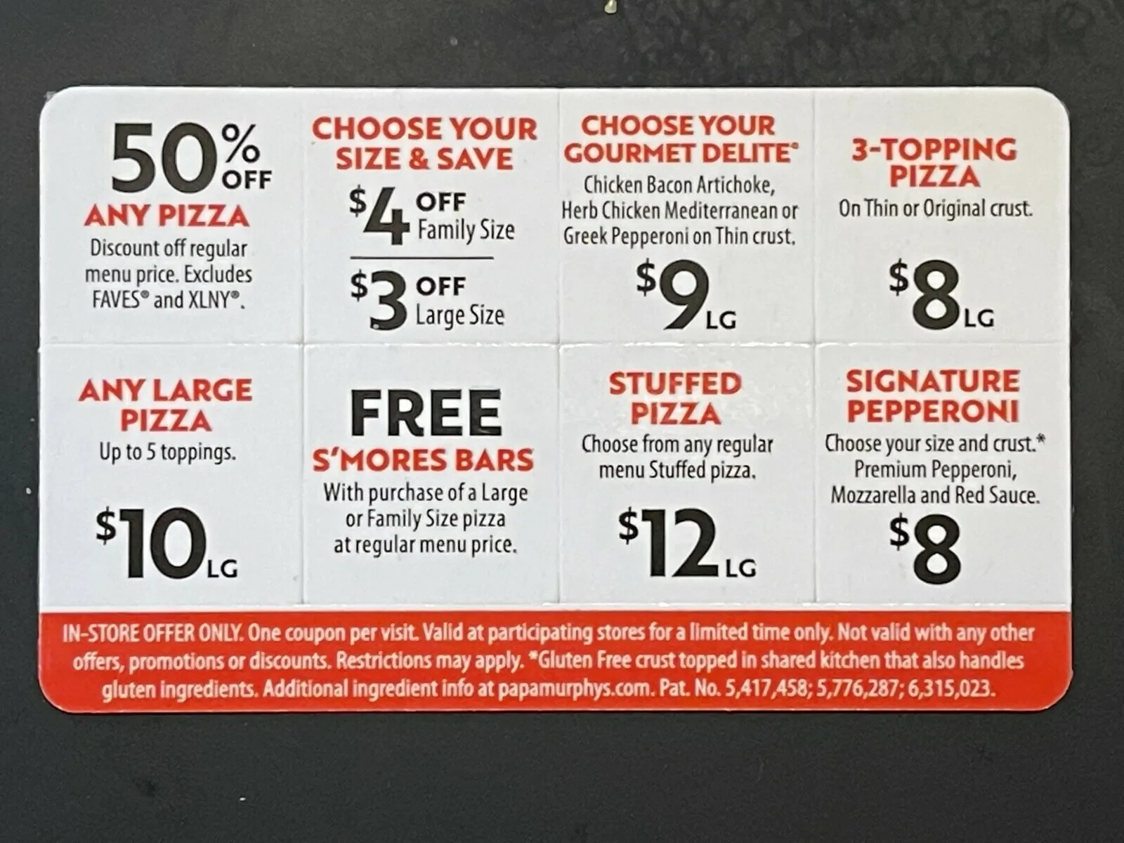 Papa Murphy's Pizza – Coupon Discount Fundraising Peel-A-Deal Card – $52 Savings