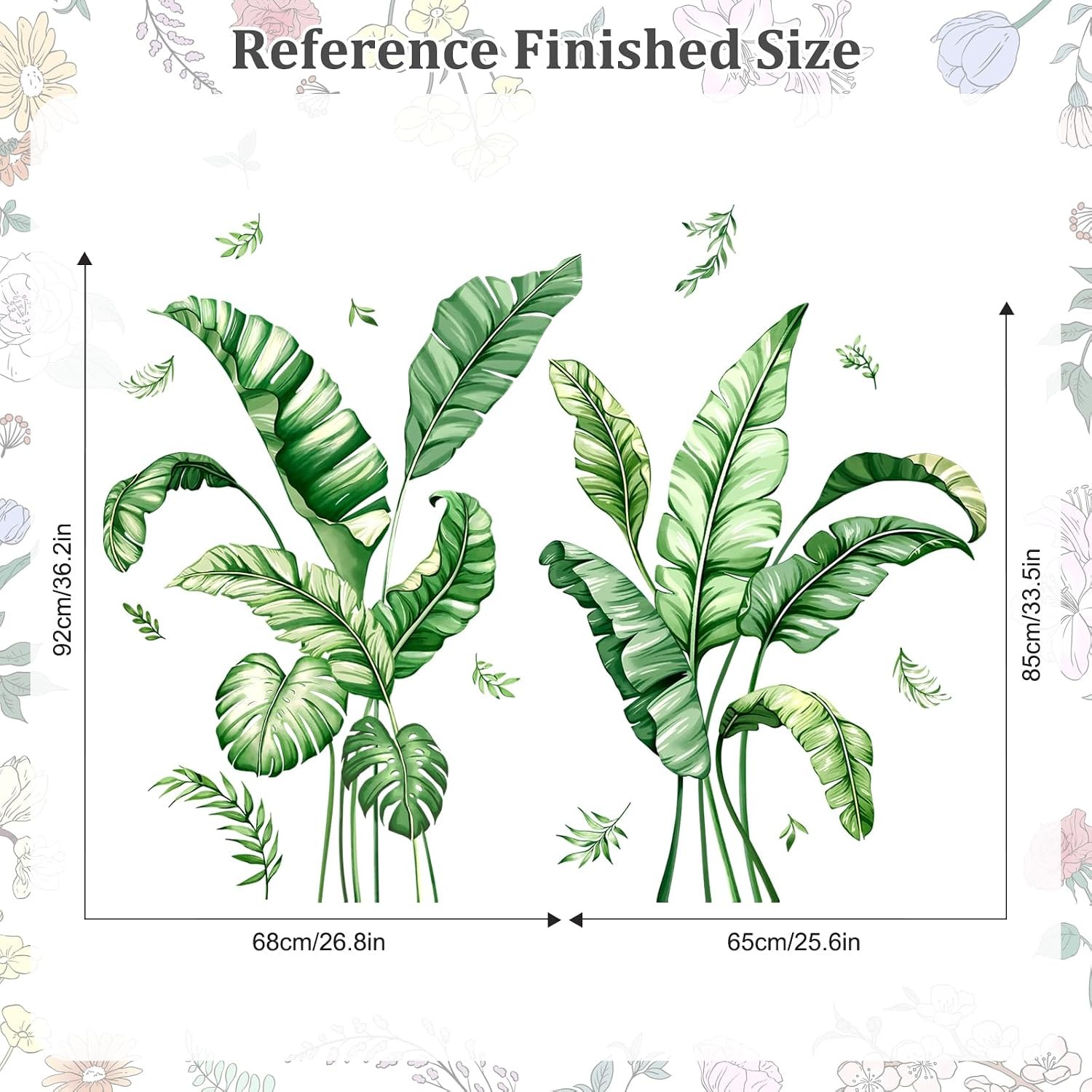 Large Tropical Palm Leaves Wall Decals Green Peel Stick Vinyl Wall Stickers Deco