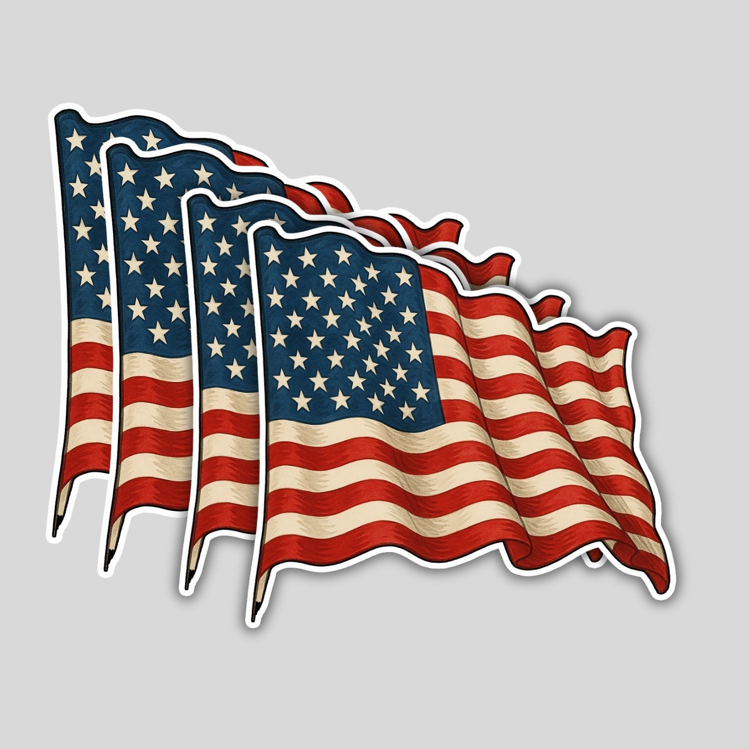 4PCS Waving American Flag Stickers – Patriotic USA Stars and Stripes Vinyl Decal