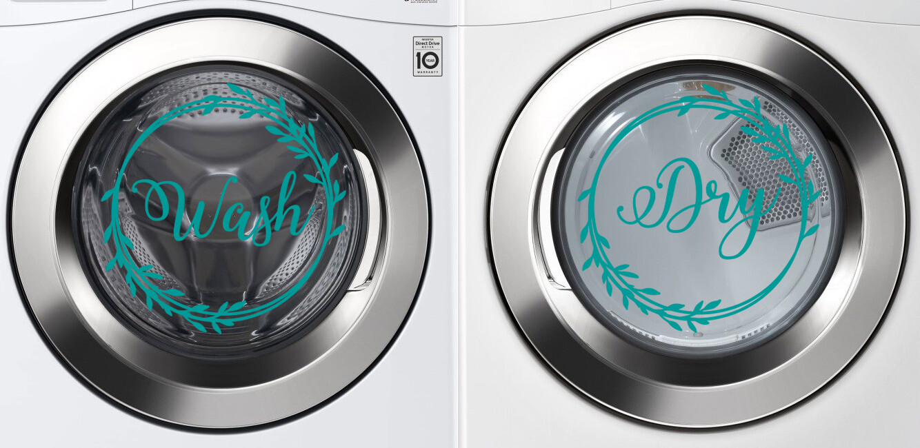 Wash Dry Wreath Vinyl Decals – Laundry Room Washer Dryer Decor Die Cut Stickers