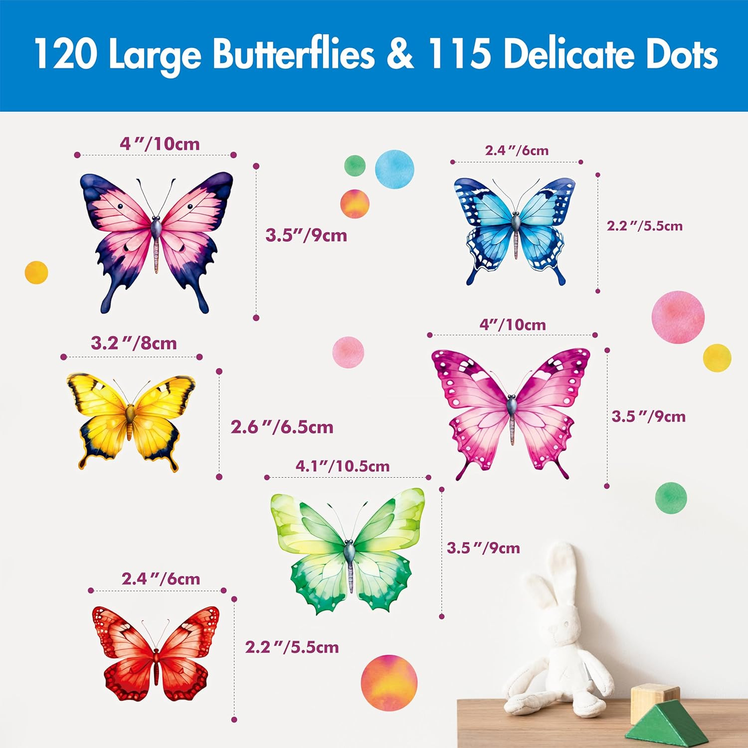 230+ PCS Large Butterfly Wall Decals, Self-Adhesive Vinyl Butterfly & Dot Sticke