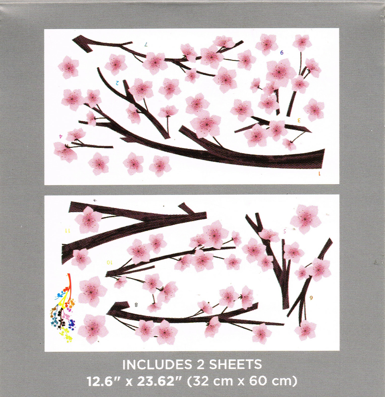 CHERRY BLOSSOM Pink Flower Wall Art Mural Decals Appliques Stickers 53" x 27"