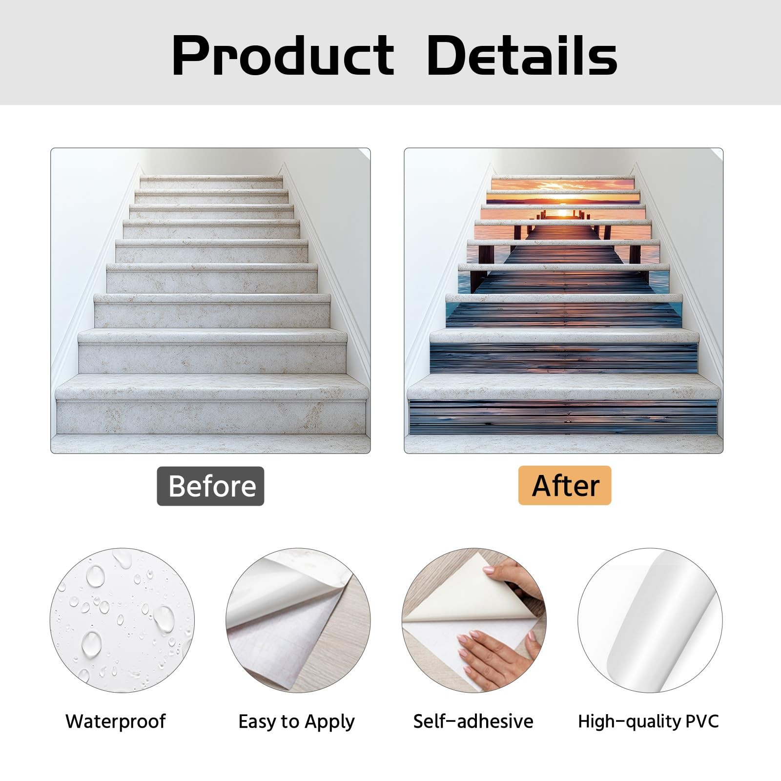 PLIGREAT 15 Strips Stair Riser Decals Sunset Landscape Pathway Peel and Stick…