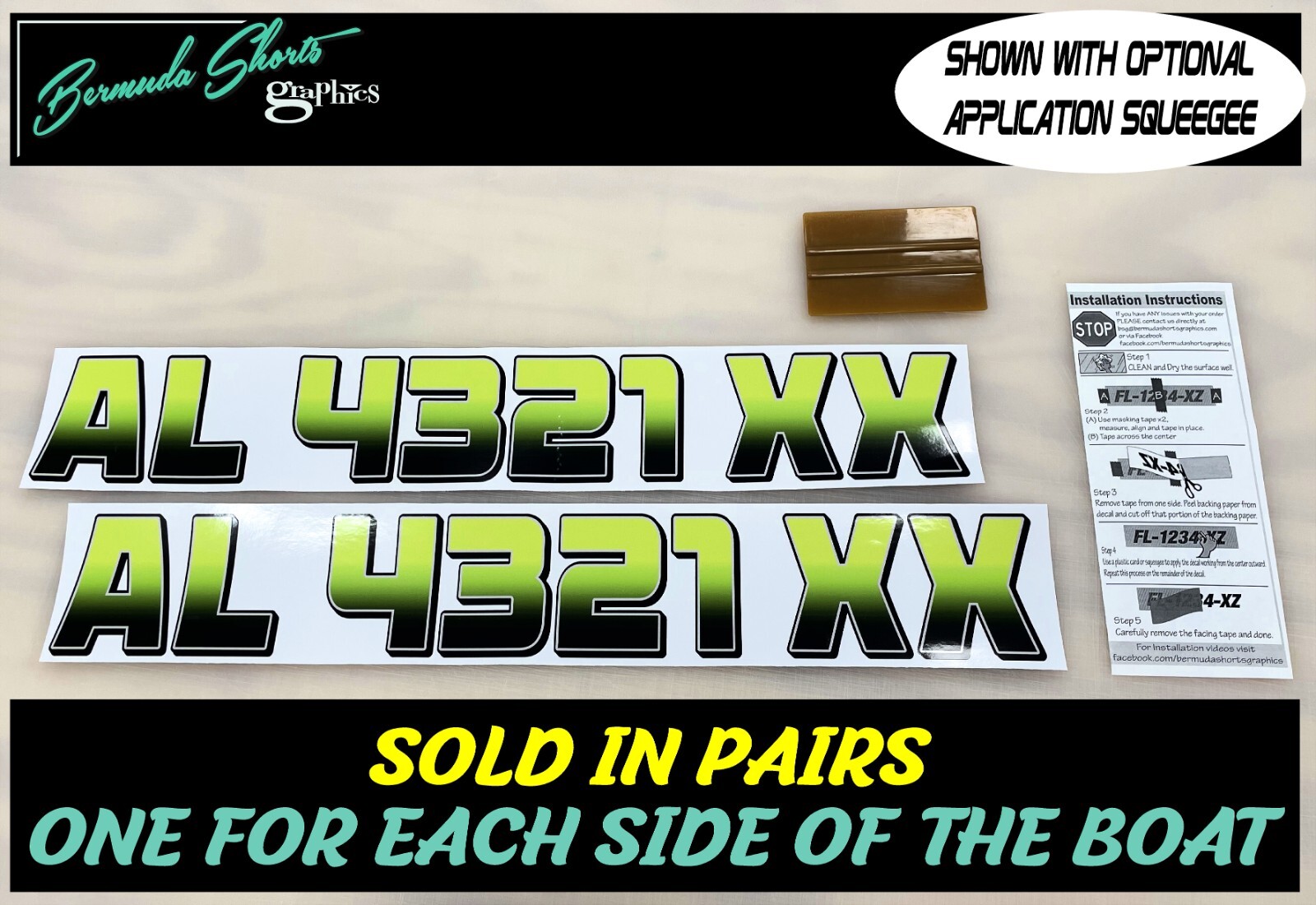 Boat Registration Numbers & Letters 2 Pack 3" x 15" Boat & Jetski Stickers GRB