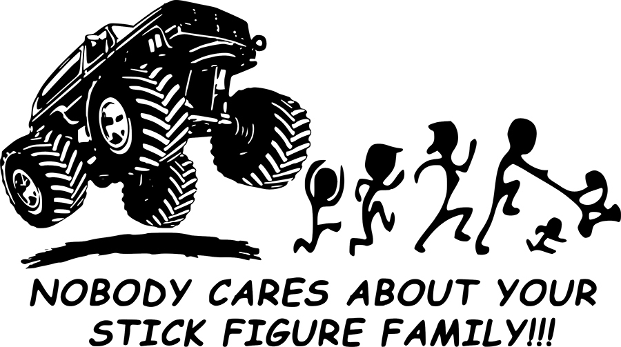 Monster Truck Stick Figure Family Car Window Vinyl Sticker Decal 8" x 4.5"