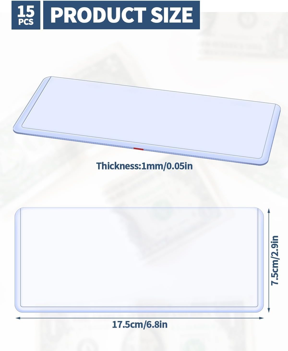 15 Pack Dollar Bill Sleeves – 6.8" x 2.9" Clear PVC Currency Sleeves, Hard…