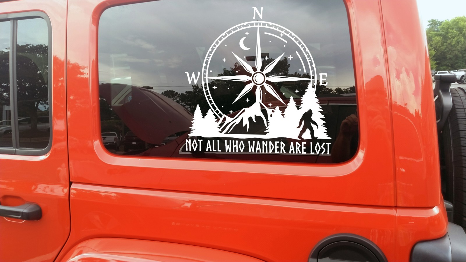 Not All Who Wander Are Lost Compass Mountains Bigfoot V2 Decal Sticker Sasquatch