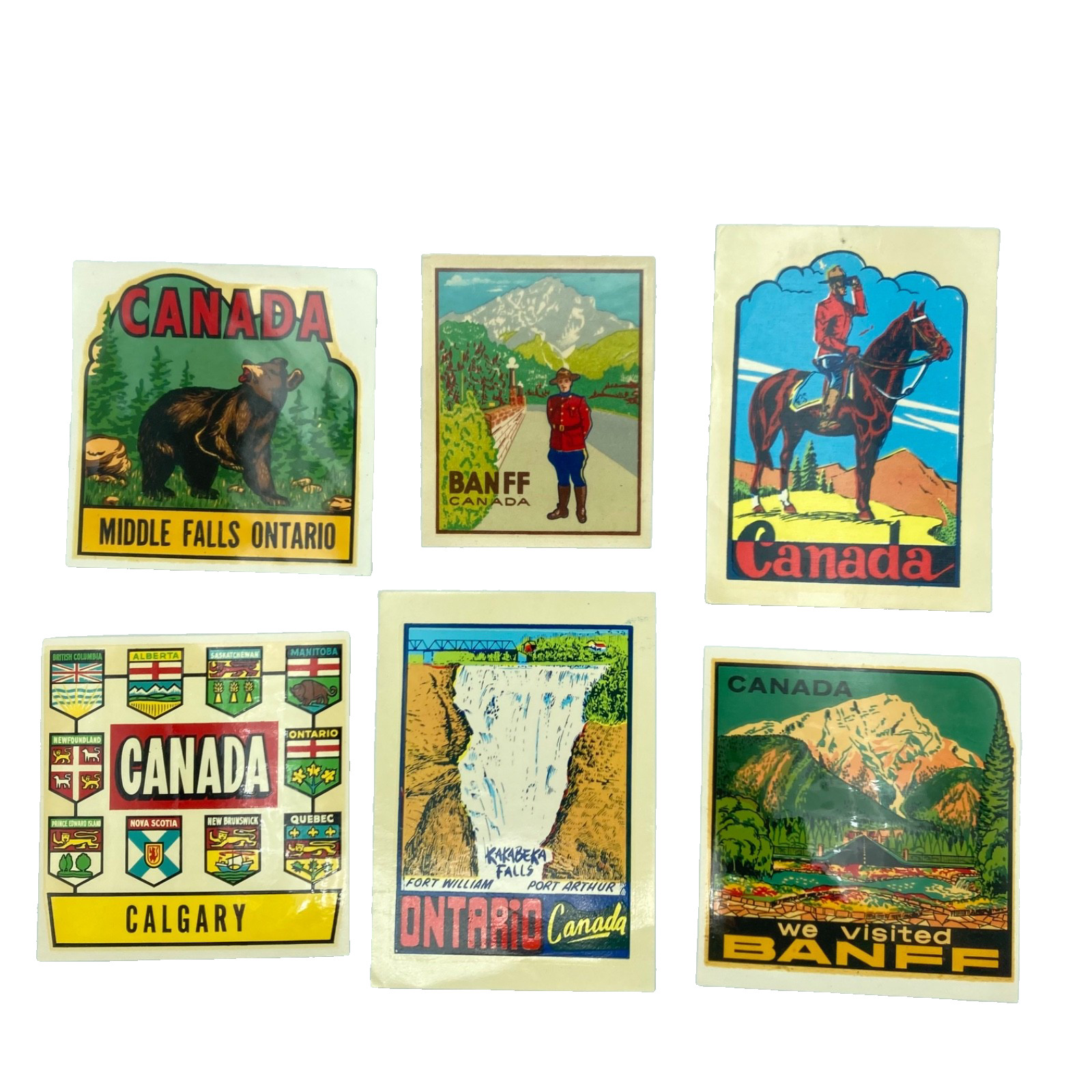 1960s Canadian Travel Decals Unused Banff Mountie Calgary 6 Decals