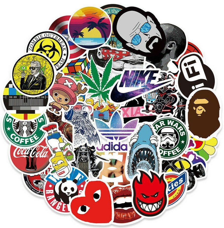 UK 50PC Fashion Graffiti Stickers Brand LOGO Laptop Skateboard Car Luggage Decal
