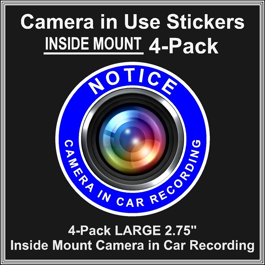 Camera in Car Recording Video 4-Pack INSIDE MOUNT Decals Blue White 2.75"