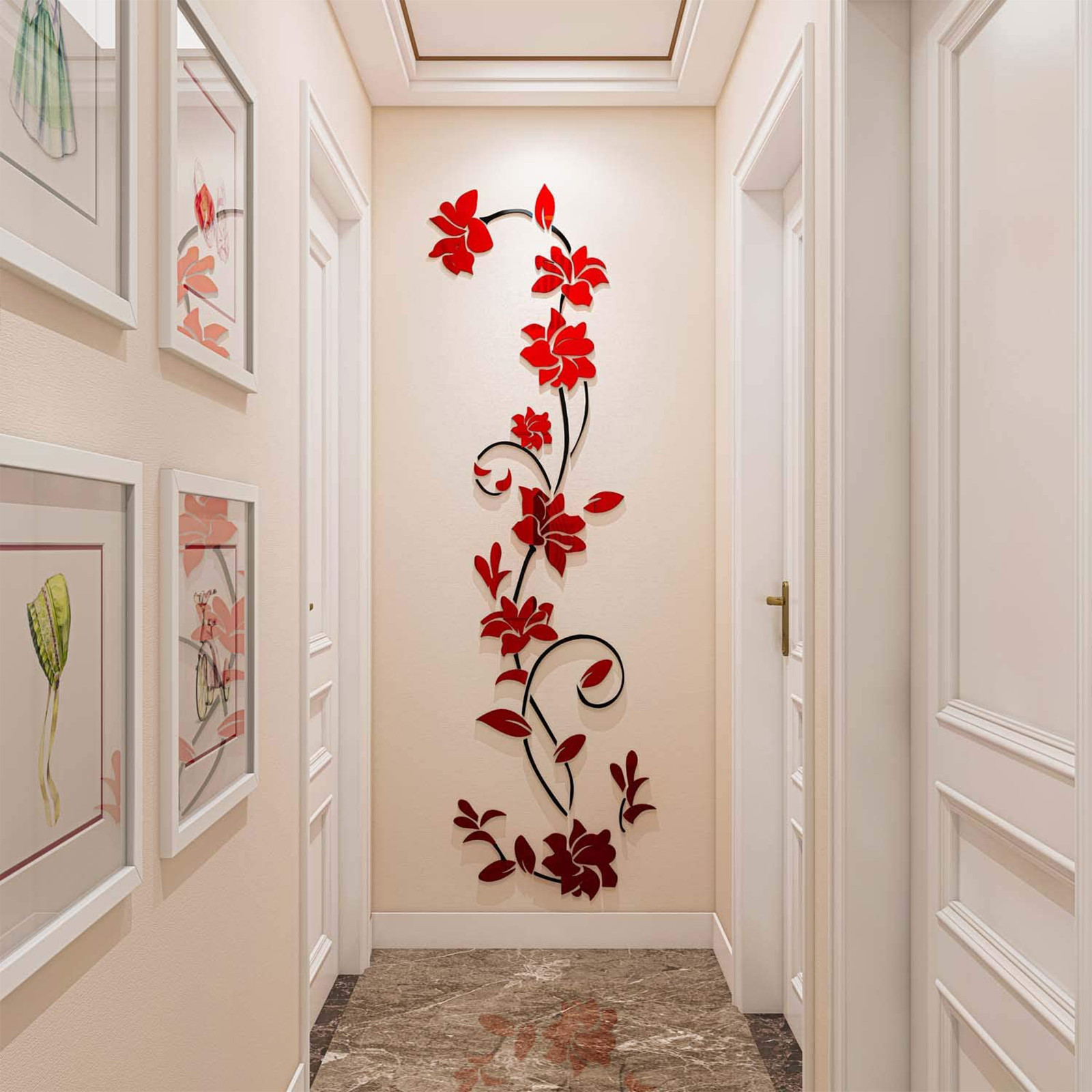 3D Rattan Flower Love Sticker for Wall Doors Living Room Bedroom Decal DIY Decor