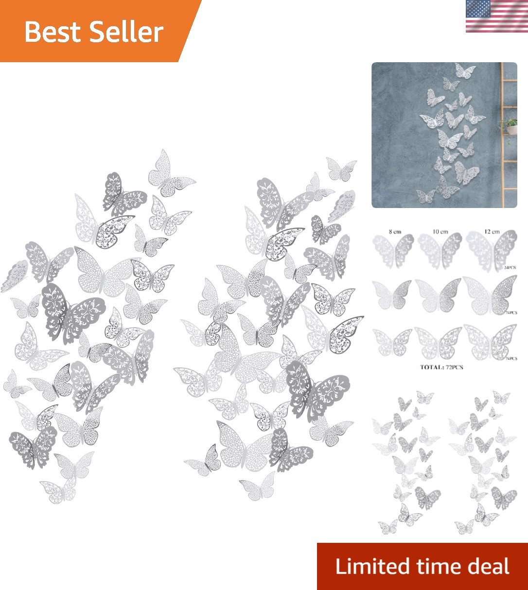 Stunning Silver 3D Butterfly Wall Decals – 72 Decorative Pieces for All Spaces