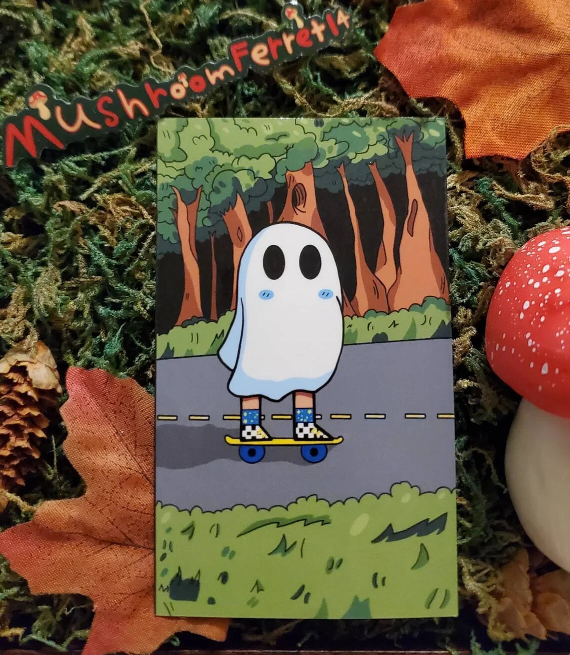 Handmade "Skateboarding Ghost" die cut sticker. See description!