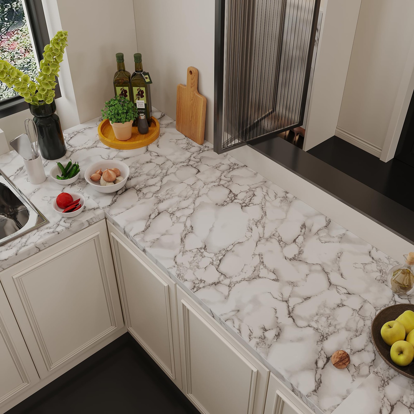 16"×118" Grey White Marble Wallpaper Peel and Stick Waterproof Gray Marble Vi…