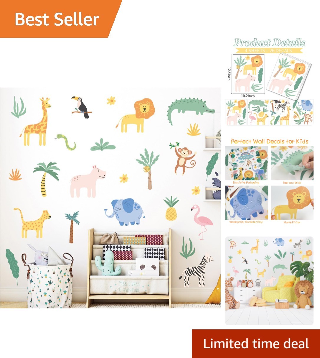 Cute Jungle Animal Wall Decals – 26 Waterproof Safari Stickers for Nursery Bliss